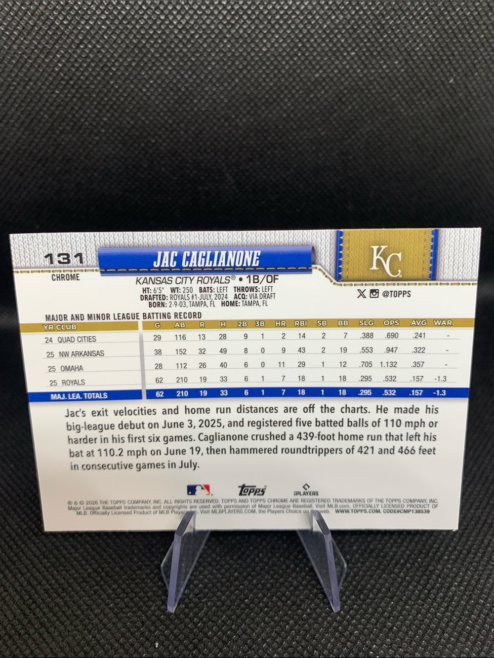 KC Royals Jac Caglianone Topps Chrome Silver Rookie Card Pristine In Case - Picture 5 of 6